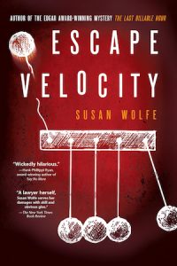 Cover of Escape Velocity by Susan Wolfe; sketch of Newton's cradle with a ball flying off